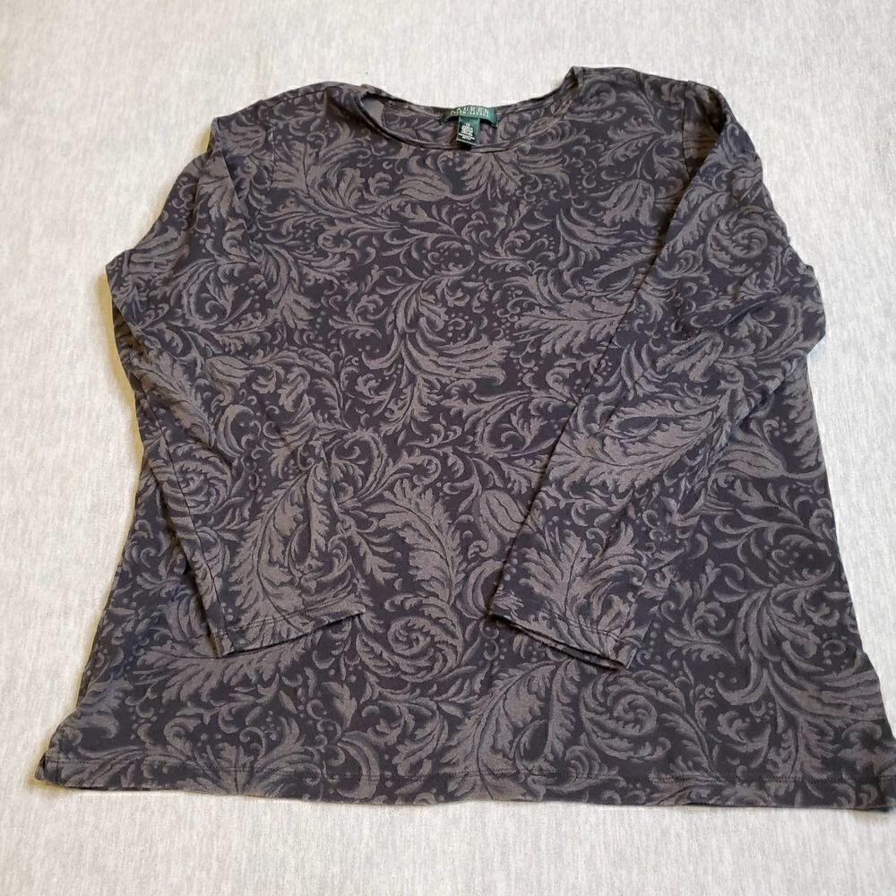 Lauren Ralph Lauren Top Womens 1X Grey Paisley Long Sleeve Pullover Shirt